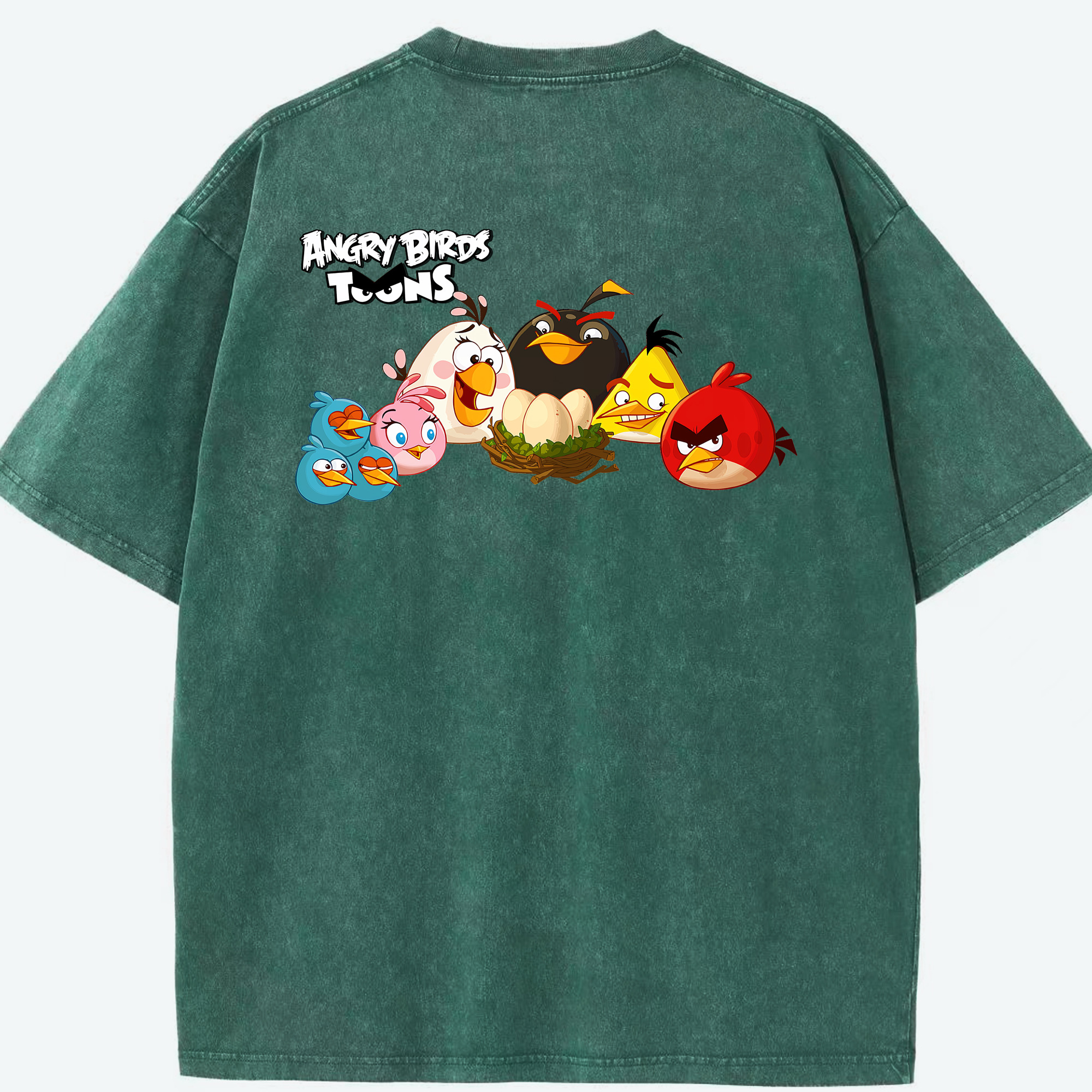 （画像用） Angry Birds アングリーバード 綿100% ヴィンテージ風 半袖Tシャツ（背面プリント）